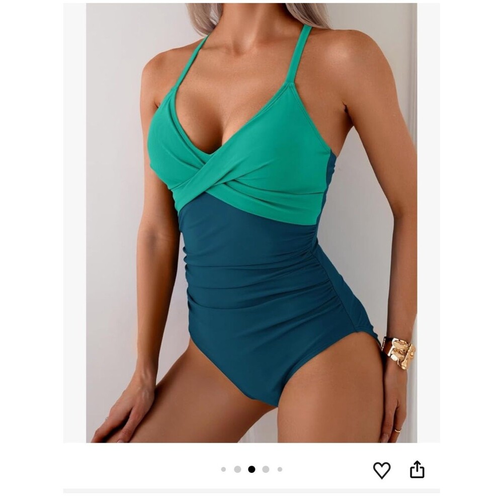Colorblock Teal One-Piece Swimsuit with Crossover Top - Size XL - NWT
